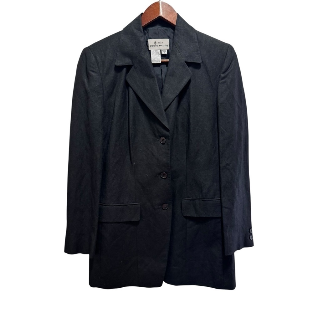 Eddie Bauer AKA Black Linen Blend Blazer Jacket Size 6